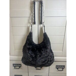 Haley Faux Fur Dark Brown Hobo Shoulder Bag Chain Strap Purse